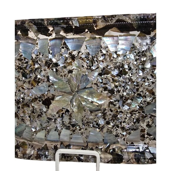 13" Abalone Mosaic Lucite Tray with Iridescent Floral Centerpiece Design - Picture 3 of 8